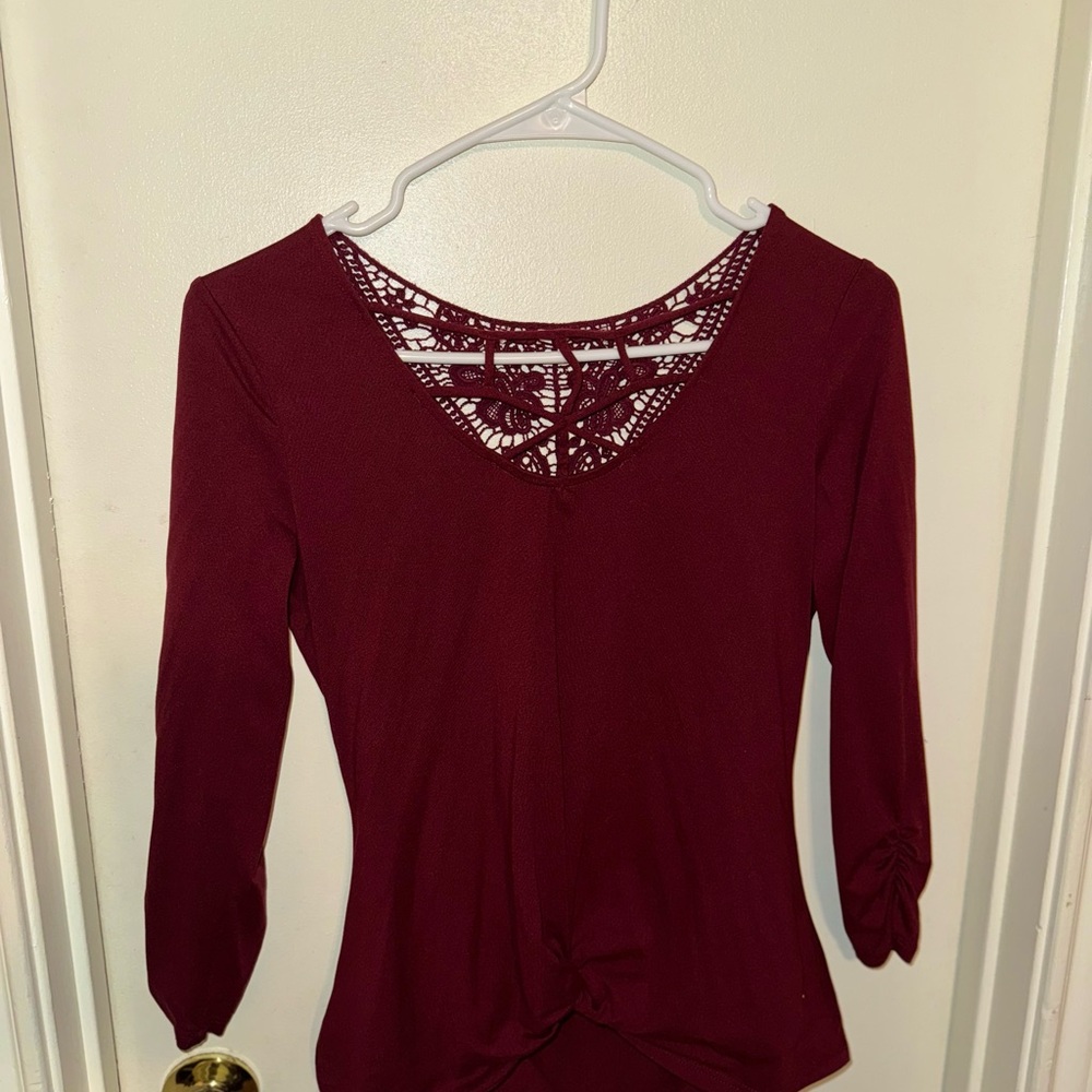 Deep Red Lace-Back Blouse | Small | Sexy & Chic